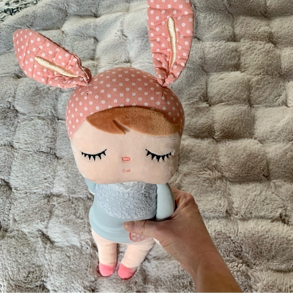 Metoo Angela Plush Doll Cloth Soft Gray Dress Pink Bunny Ears 14" - Picture 6 of 15